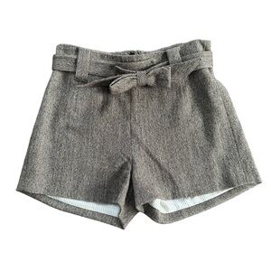 Wool Brown High Waist Paper-Bag Shorts with Bow Belt